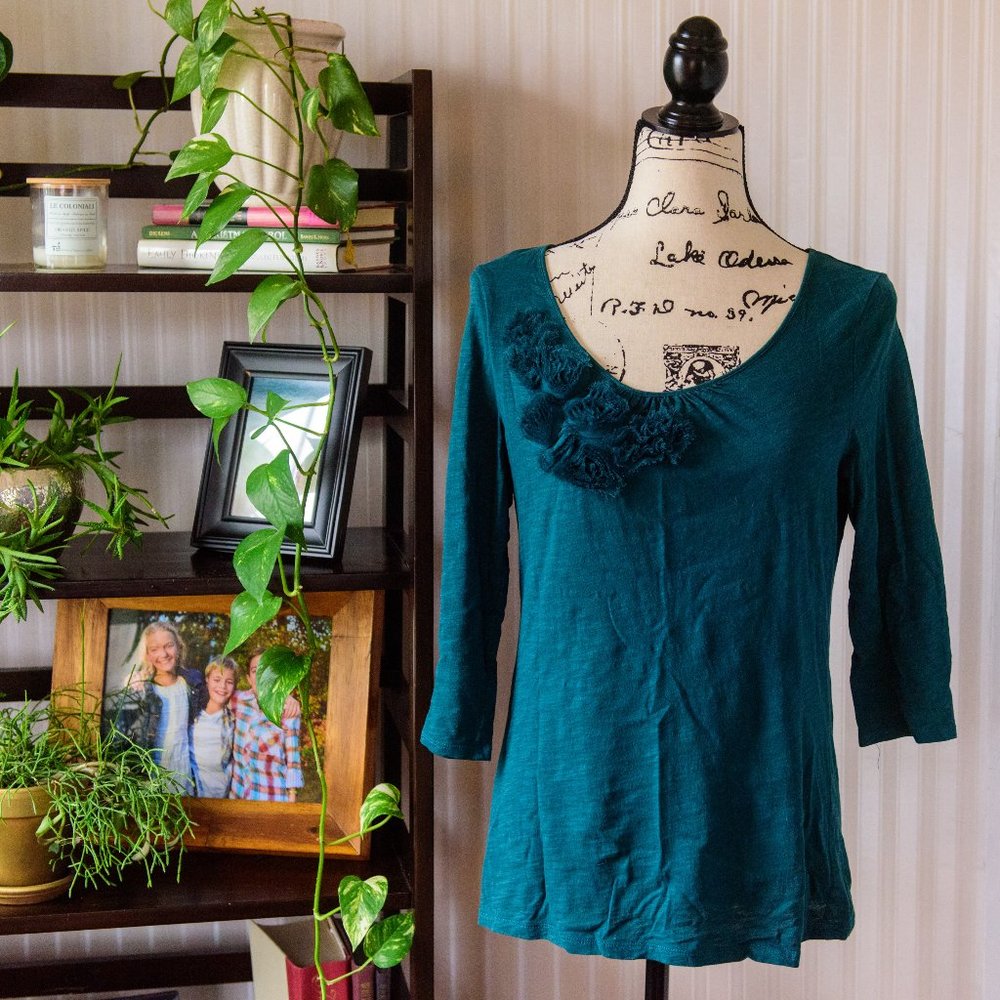 LOFT Green Embellished Shirt
